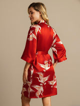 [Rouge Foncé] SilkSilky-FR 3/4 Sleeve Femme Peignoir 002