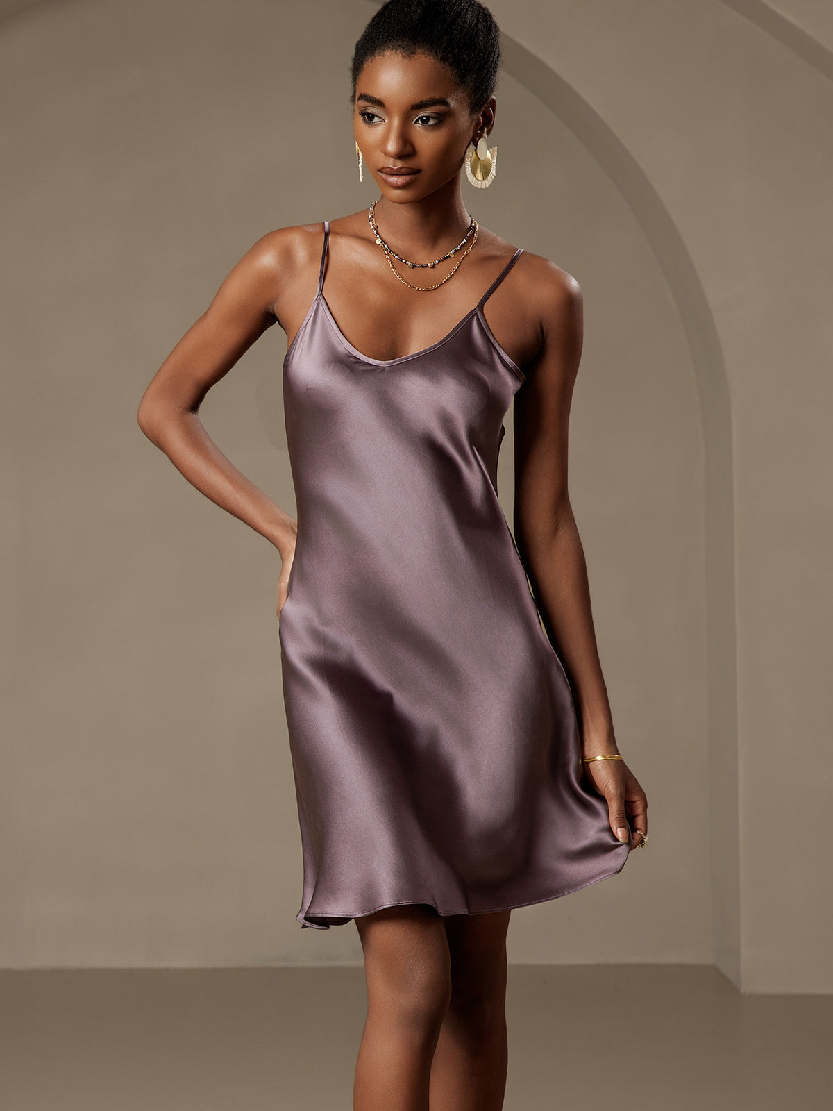 [Gris Pourpre] SilkSilky-FR Pure Soie Dress 005