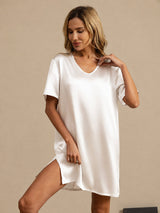 [Blanc] SilkSilky-FR Half Sleeve V Neck Chemises de nuit 003