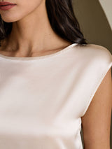 [Beige] SilkSilky-FR Cap Sleeve Round Neck Femme T-Shirt 004