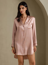 [Toscane] SilkSilky-FR Long Sleeve Lapel Collar Chemise pour dormir 003