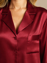 [Rouge Vineux] SilkSilky-FR Long Sleeve Lapel Collar Chemise pour dormir 005