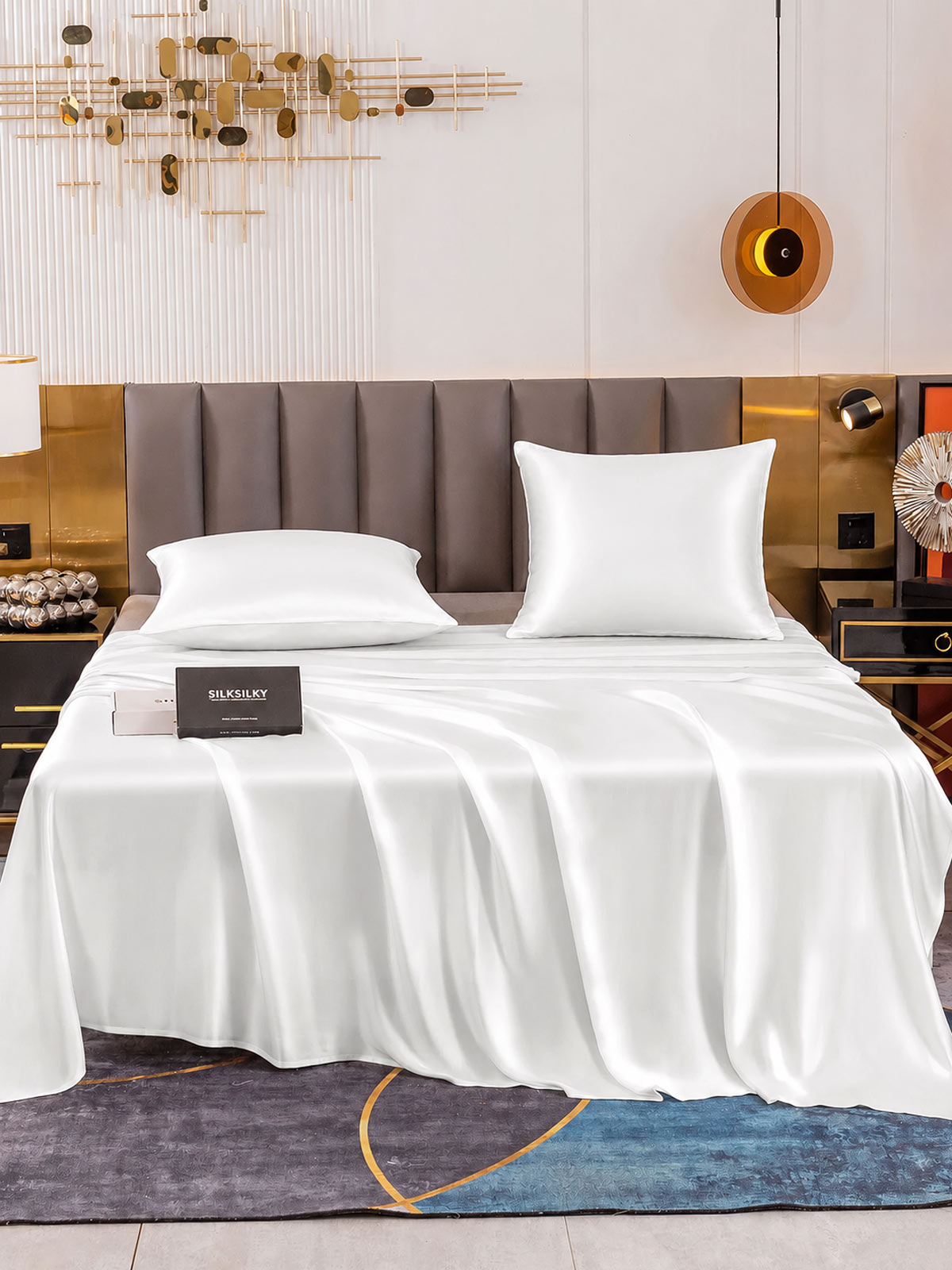 [Blanc] SilkSilky-FR Parure de Lit Soie 002