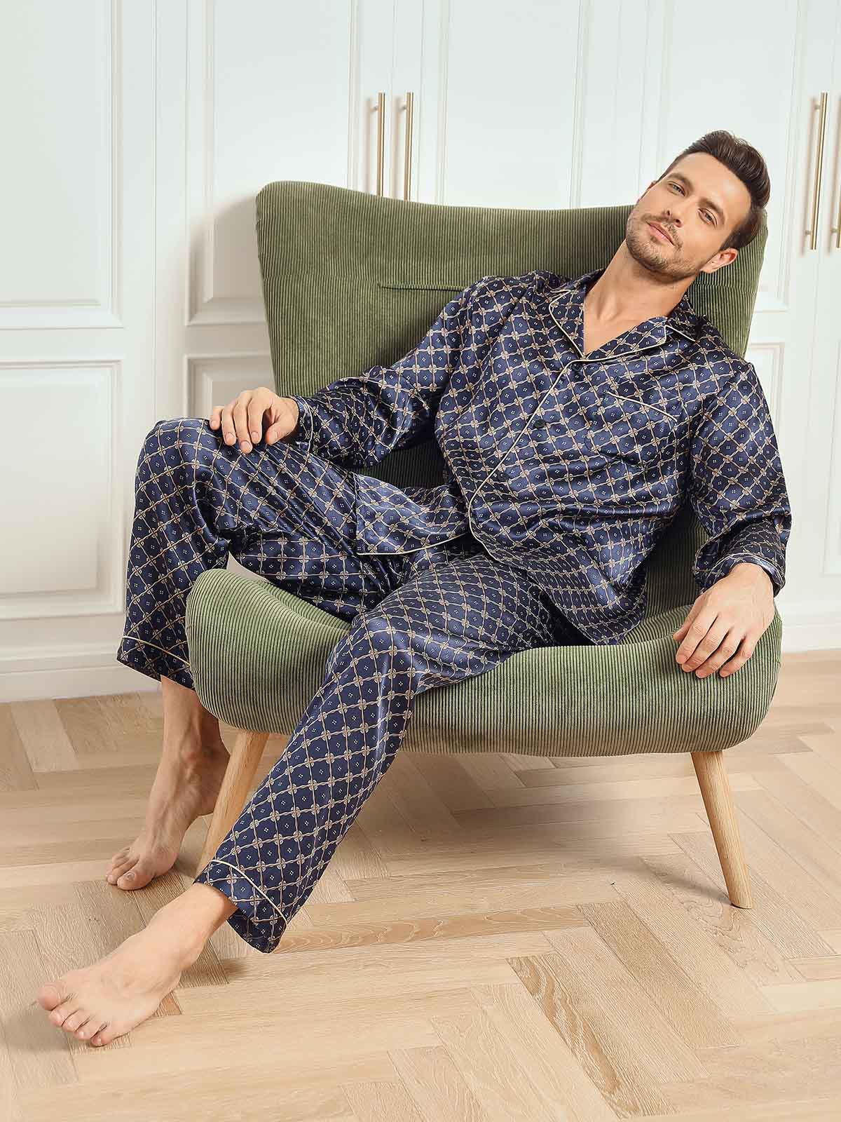 [Chaîne Marine] SilkSilky-FR 19Momme Pure Soie Mens Pajamas 007
