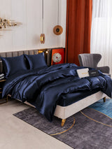[Bleu Foncé] SilkSilky-FR Parure de Lit Soie 002