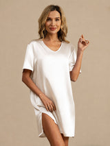 [Blanc] SilkSilky-FR Half Sleeve V Neck Chemises de nuit 001
