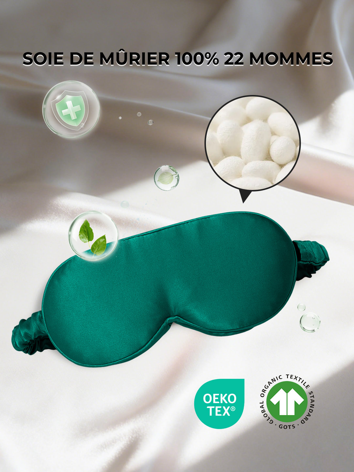 [Vert Foncé] SilkSilky-FR Soie Eye Mask 002