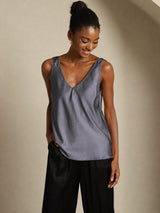 [Gris Foncé] SilkSilky-FR Sleeveless V Neck Top À Fines Brides 003