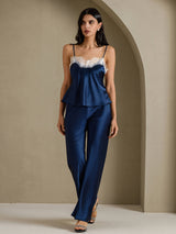 [Bleu Foncé] SilkSilky-FR Spaghetti Strap V Neck Top À Fines Brides 006