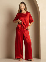 [Rouge Vineux] SilkSilky-FR Half Sleeve Round Neck Femme Pyjamas 007