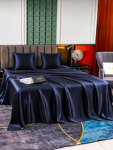 [Bleu Foncé] SilkSilky-FR Parure de Lit Soie 002