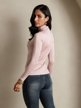 [Rose Corail] SilkSilky-FR Manches longues Col Roulé Femme T-Shirt 002