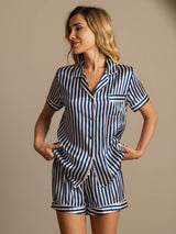 [Bleu Foncé] SilkSilky-FR Pure Soie Womens Pajamas 004,