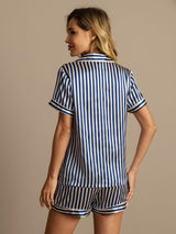 [Bleu Foncé] SilkSilky-FR Pure Soie Womens Pajamas 002,
