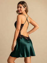 [Vert Émeraude] SilkSilky-FR Sleeveless V Neck Chemises de nuit 002