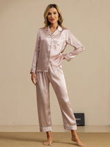 [Rose Cœur Geo] SilkSilky-FR Short Sleeve Lapel Collar Femme Pyjamas 001
