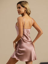 [Mauve Pâle] SilkSilky-FR Sleeveless V Neck Chemises de nuit 002