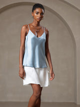 [Bleu Grisâtre] SilkSilky-FR Spaghetti Strap V Neck Top À Fines Brides 001