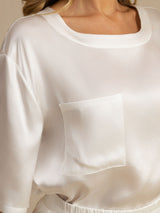 [Blanc] SilkSilky-FR Short Sleeve Round Neck Femme Pyjamas 004