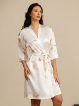 [Blanc] SilkSilky-FR 3/4 Sleeve Femme Peignoir 001