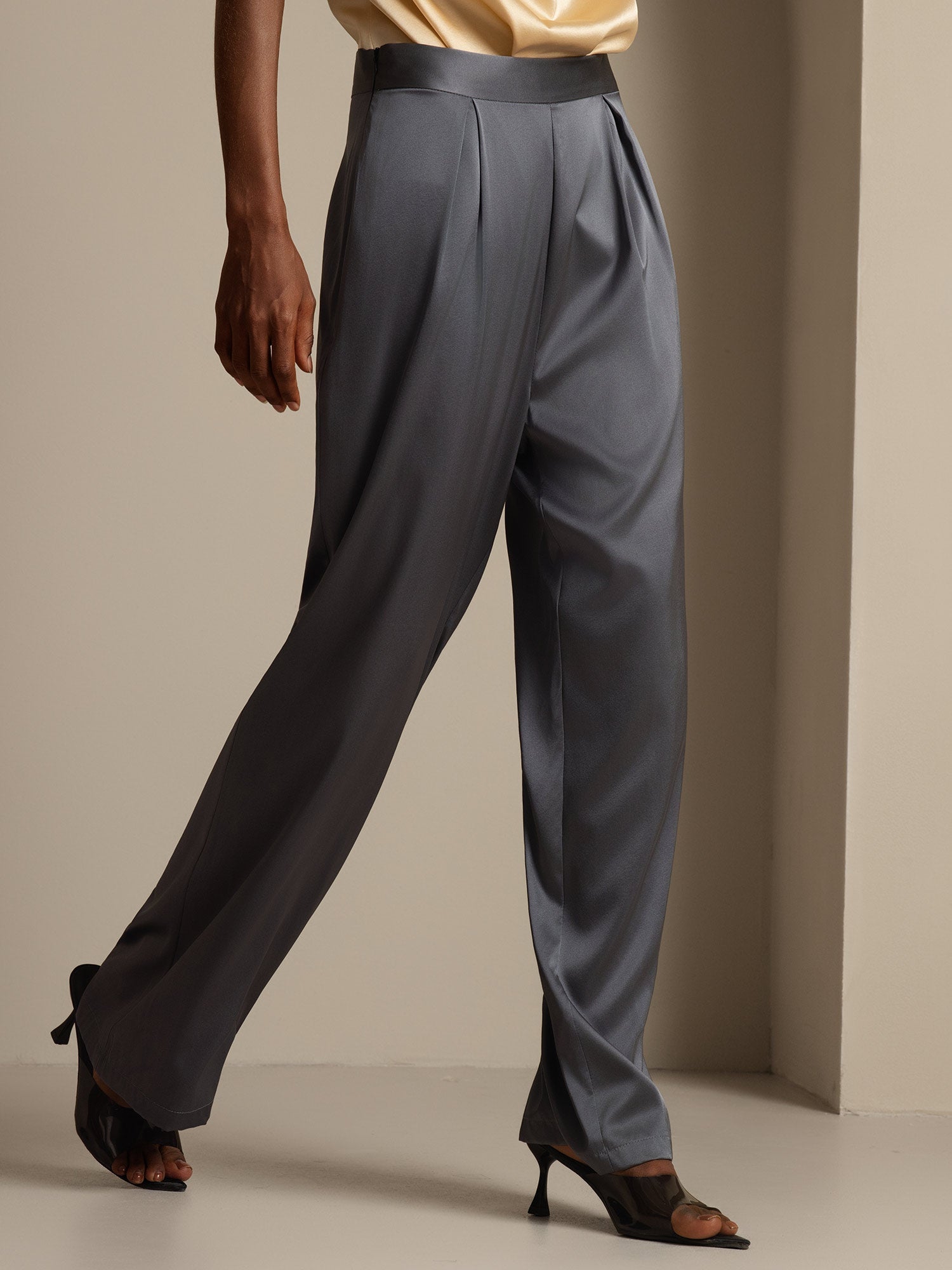 [Gris Foncé] SilkSilky-FR 19Momme Soie Womens Pants 006,