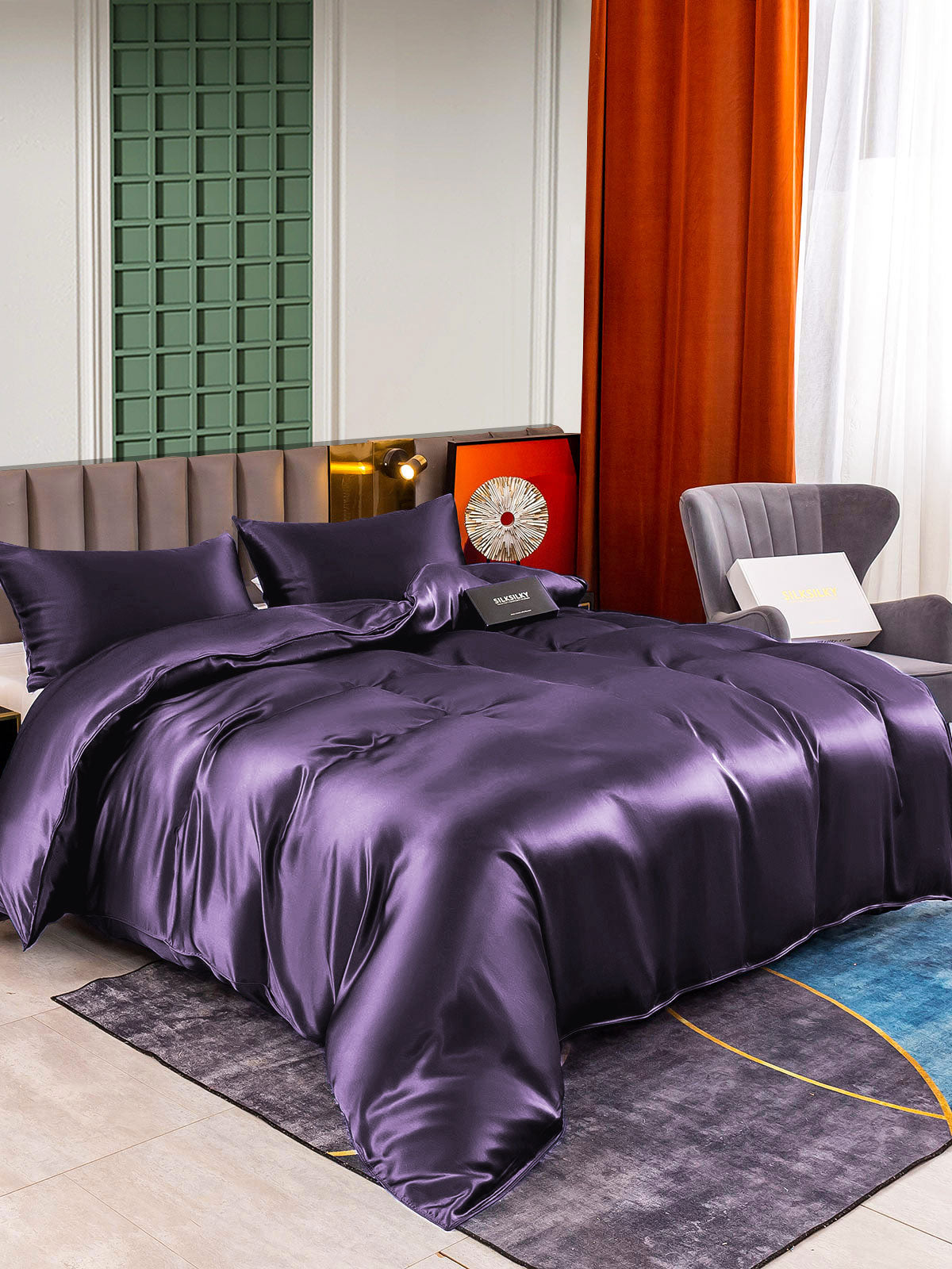 [Violet Foncé] SilkSilky-FR 22Momme Pure Soie Bedding Set 002,