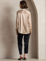 [Champagne] SilkSilky-FR Long Sleeve Lapel Collar Femme Chemise 002