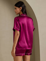 [Fuchsia] SilkSilky-FR Short Sleeve Lapel Collar Femme Pyjamas 002