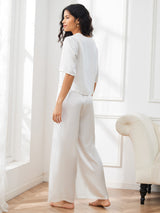 [Blanc] SilkSilky-FR Half Sleeve Round Neck Femme Pyjamas 002