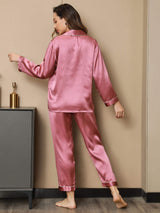 [Mauve Pâle] SilkSilky-FR Long Sleeve Lapel Collar Femme Pyjamas 002