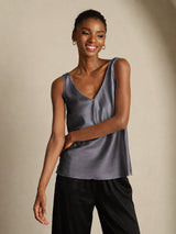 [Gris Foncé] SilkSilky-FR Sleeveless V Neck Top À Fines Brides 004