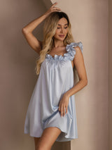[Bleu Grisâtre] SilkSilky-FR Sleeveless Square Neck Chemises de nuit 006