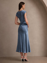 [Bleu Canard Véritable] SilkSilky-FR Cap Sleeve Robes 002