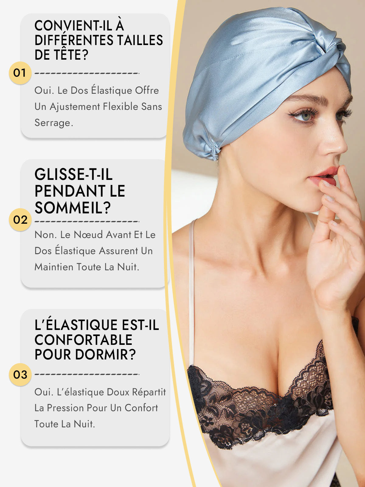 [Bleu Acier] SilkSilky-FR Bonnets de Nuit 008