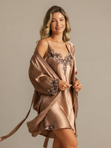 [Brun] SilkSilky-FR 3/4 Sleeve V Neck Peignoir&Robe de Chambre 007