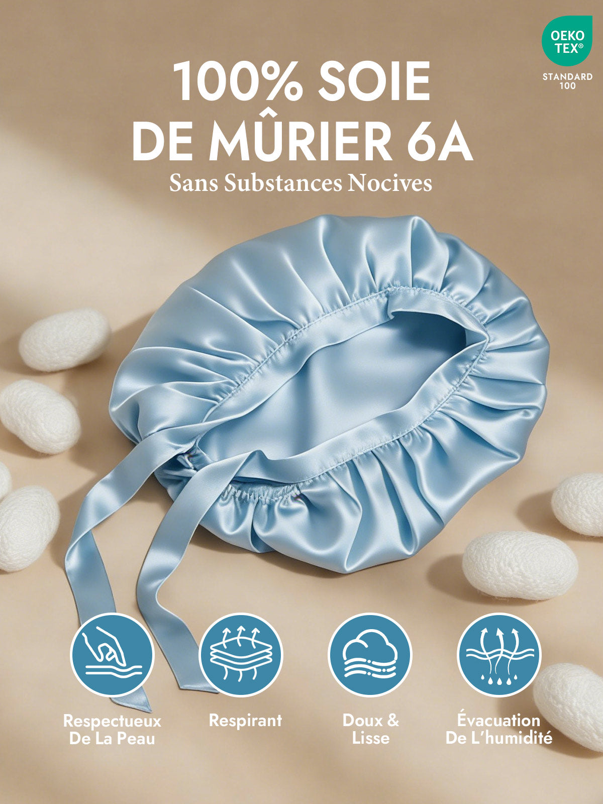 [Bleu Clair] SilkSilky-FR Bonnets de Nuit 002