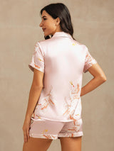 [Rose] SilkSilky-FR Short Sleeve Lapel Collar Femme Pyjamas 002