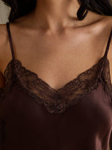 [Brun] SilkSilky-FR Spaghetti Strap V Neck Top À Fines Brides 004