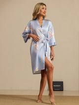 [Bleu Clair] SilkSilky-FR 3/4 Sleeve Femme Peignoir 006