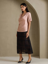 [Toscane] SilkSilky-FR Short Sleeve Cowl Neck Blouse 006