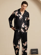 [Noir] SilkSilky-FR Long Sleeve Lapel Collar Homme Pyjamas 004