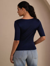 [Bleu Foncé] SilkSilky-FR Half Sleeve Femme T-Shirt 002