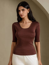 [Café] SilkSilky-FR Half Sleeve Femme T-Shirt 003