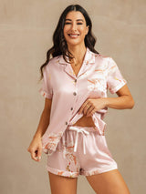 [Rose] SilkSilky-FR Short Sleeve Lapel Collar Femme Pyjamas 006
