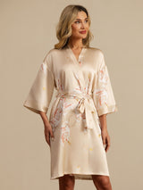[Champagne] SilkSilky-FR 3/4 Sleeve Femme Peignoir 003