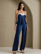 [Bleu Foncé] SilkSilky-FR Spaghetti Strap V Neck Top À Fines Brides 007