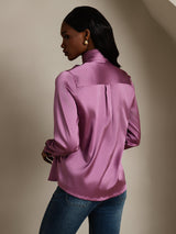 [Violet Foncé] SilkSilky-FR Long Sleeve High Neck Blouse 002