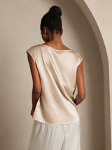 [Beige] SilkSilky-FR Cap Sleeve Round Neck Femme T-Shirt 002