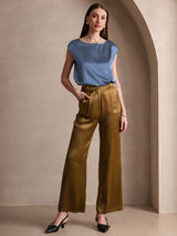 [Bleu Canard Véritable] SilkSilky-FR Cap Sleeve Round Neck Femme T-Shirt 005