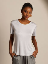[Argent] SilkSilky-FR Manches courtes Col Rond Femme T-Shirt 001